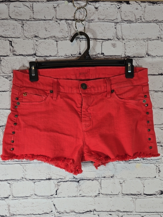 Hudson Jeans Pants - Hudson Jeans 'Amber' Red Studded Frayed Hem Denim Shorts Size 28
